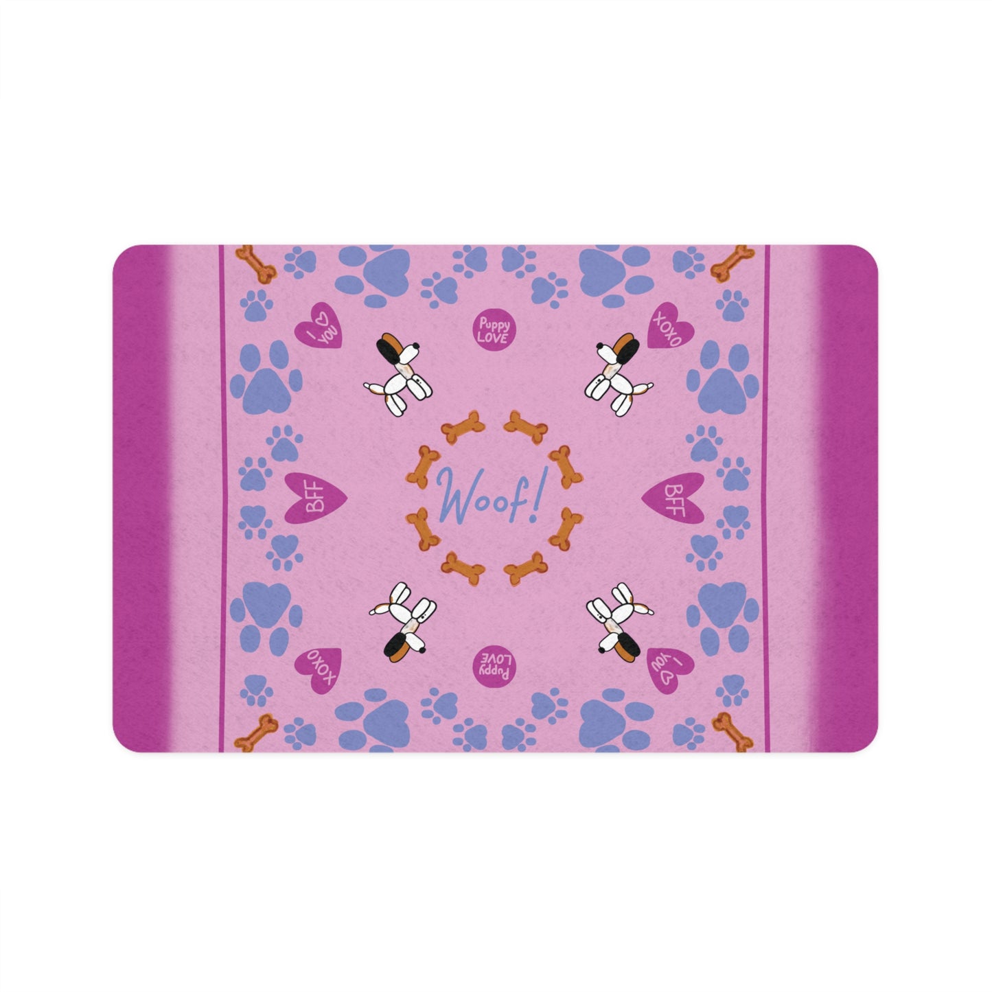 Pink 'Woof!' - Valentine Day Dog Food Mat (12x18)