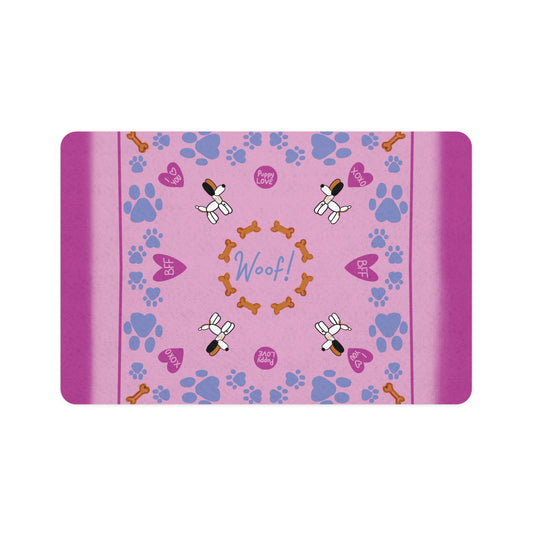 Pink 'Woof!' - Valentine Day Dog Food Mat (12x18)