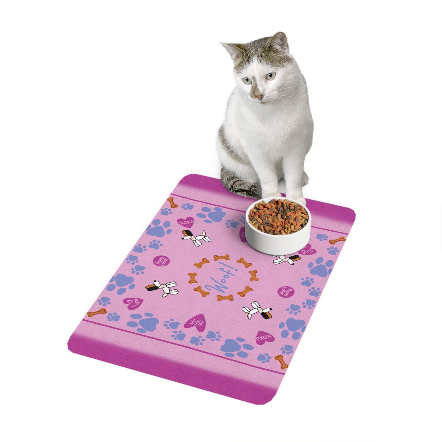 Pink 'Woof!' - Valentine Day Dog Food Mat (12x18)